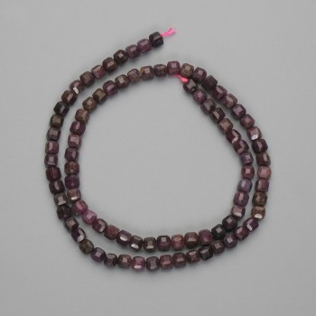 Ruby Beads, Faceted Cube 4x4 mm, 40 cm Length, On Thread