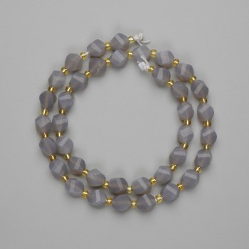 Beads Smoky Agate Faceted Diamond 8x7mm ± Seed Beads 3mm ±, Length 36 cm ± on Thread
