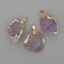 Amethyst pendant with rough-cut gemstone – approx. 33×23 mm +/- assorted sizes, gold-tone metal