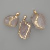 Pink Quartz Pendant — Unpolished Stone, approx. 40 x 23 mm, Assorted Sizes, Gold-Tone Metal