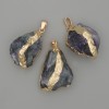 Fluorite pendant, unpolished stone — approx. 37×18 mm, assorted sizes, gold-tone metal