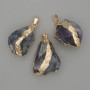 Fluorite pendant, unpolished stone — approx. 37×18 mm, assorted sizes, gold-tone metal