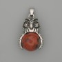 Owl Pendant with Red Jasper, Silver Metal, diameter 30x20 mm, length 37 mm