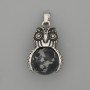 Owl Pendant in Snowy Obsidian with Silver-Tone Metal, 30×20 mm diameter, 37 mm length