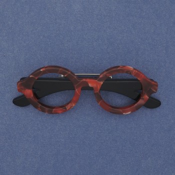 Glasses Brooch in Red Acrylic with Silver Metal, 65×25 mm+
