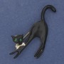 Cat Brooch, Black Enamel with Crystals, Gold-Tone Metal, 60×37 mm+