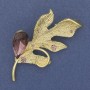 Leaf Brooch-Pendant with Crystal, Gold-Toned Metal, 67x35mm+