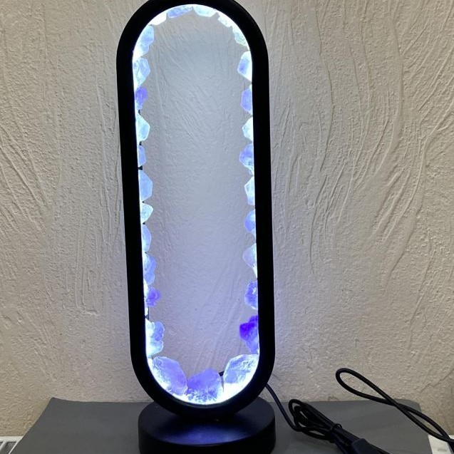 Unpolished Amethyst Night Light in a Black Metal Base, Dimensions 32.5×10 cm ± USB Cord