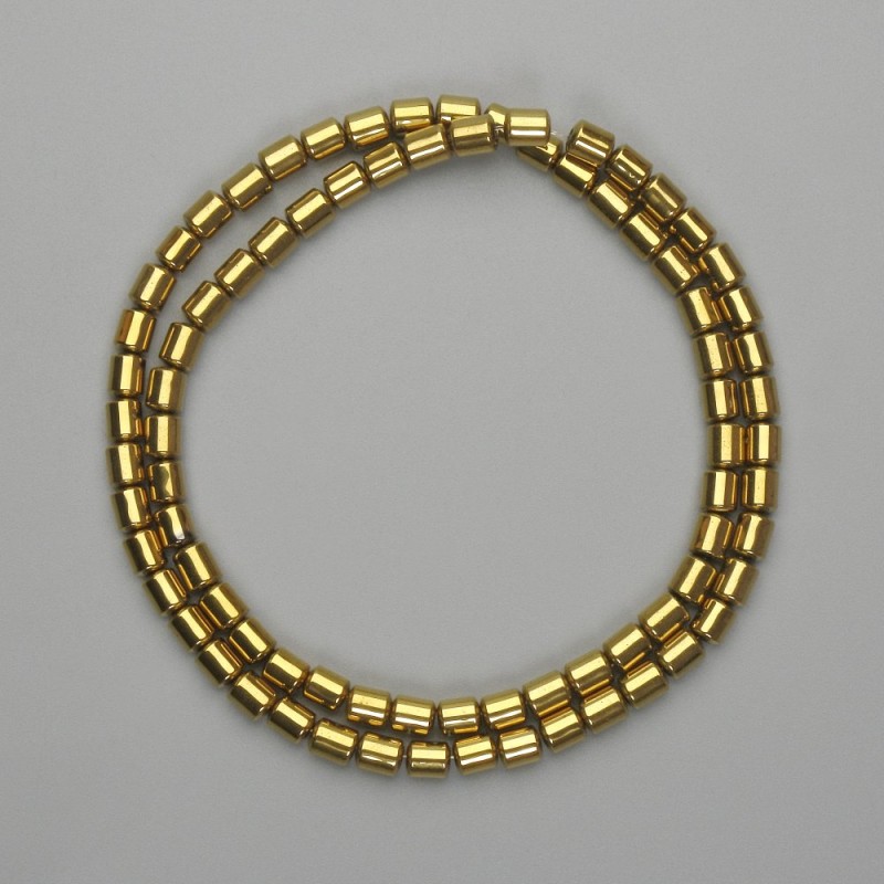 Hematite Cylindrical Beads 5x4 mm ± Gold Color, Length 40 cm+