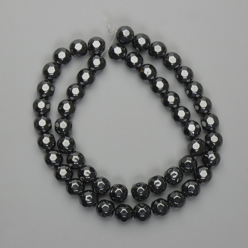Hematite beads faceted ball 8 mm, length 39 cm+