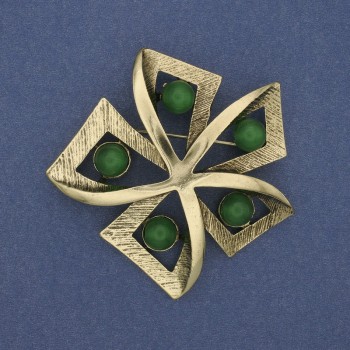 Accent Brooch with Green Cat's Eye, Gold-Tone Metal 60mm+