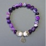 Eye Agate Purple and White Bracelet with Smooth Round Beads, 8 mm Diameter, 18 cm Length, Stretch