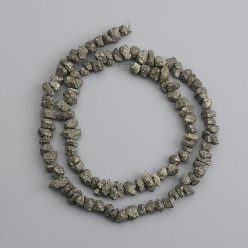 Pyrite beads, unpolished chunk, diameter 4–6×3–7 mm ±, length 40 cm ±