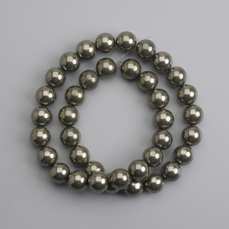 Pyrite Beads, Smooth Ball, 10 mm ±, 38 cm length +