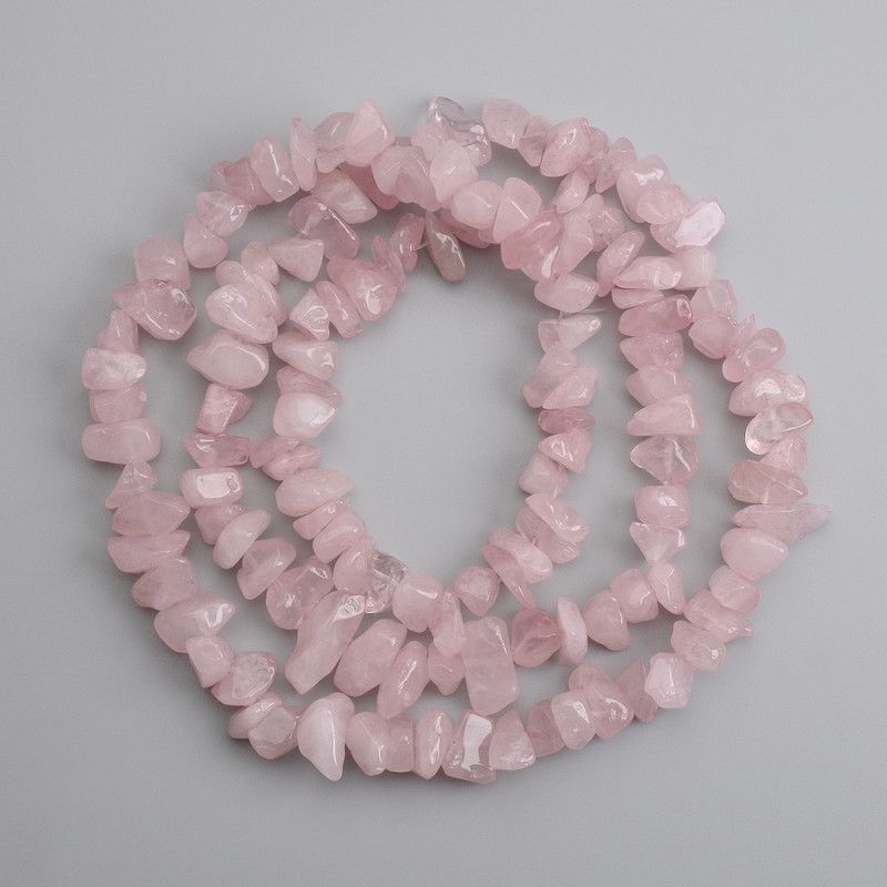 Pink quartz chip beads, diameter 10-16×5-8 mm, 5 mm+-, length 80 cm