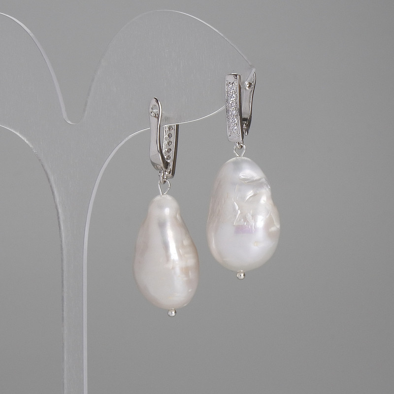 Baroque Pearl Earrings with Petrol Blue Tint 22-26×14-18 mm ± (Assorted sizes), length 40 cm+