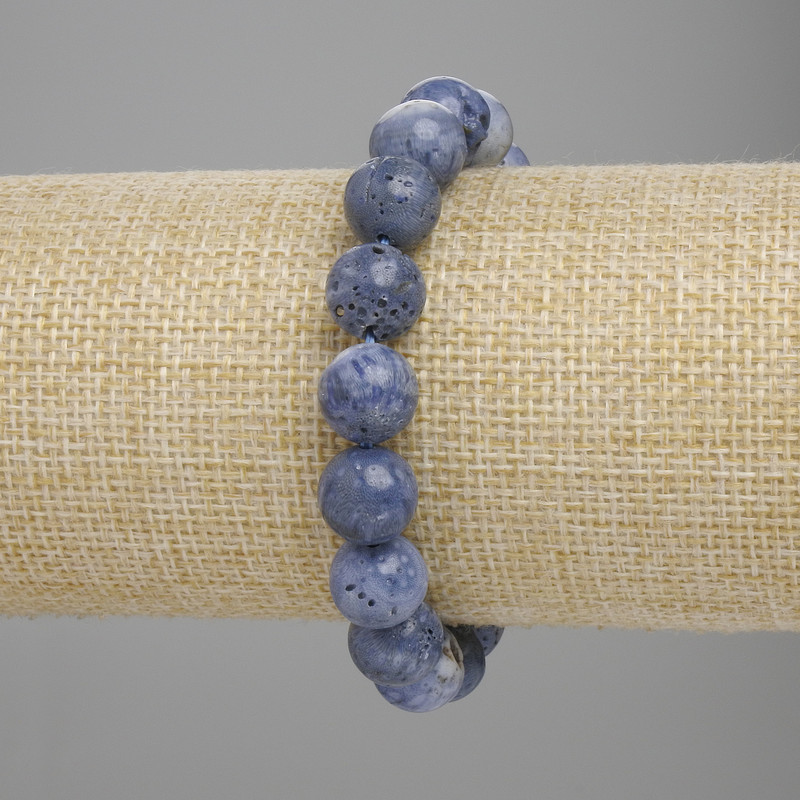 Sponge Coral Bracelet with Smooth Beads, 10 mm Diameter, 18 cm Length on Stretch Cord