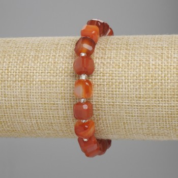 Agate Faceted Cube Bracelet, 8×8 mm cube size, 3 mm seed beads, length 18 cm ±, stretch