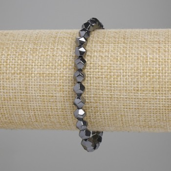Hematite Bracelet, Faceted Beads, 6 mm Diameter, 18 cm Length, Stretch