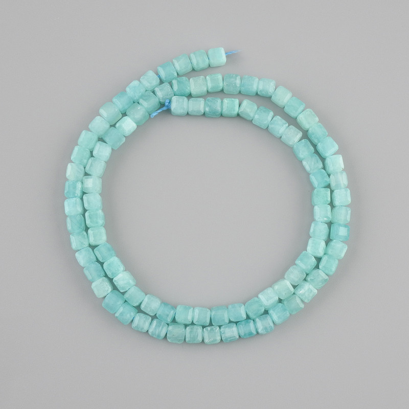 Amazonite natural stone faceted cube beads, diameter 4×4 mm ±, length 39 cm ±