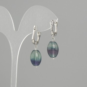 Fluorite barrel bead earrings, diameter 14×10 mm, length 33 mm