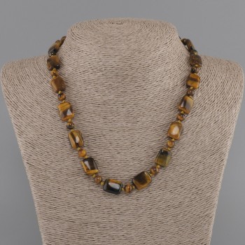 Necklace Tiger's Eye rectangle 14x10mm+- Aventurine Cairo Night bead 6mm+-, length 45cm+- with clasp