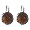 Уцінка. Сережки Тигрове око гладка оправа круглий камінь 2см, довжина 3, 1см