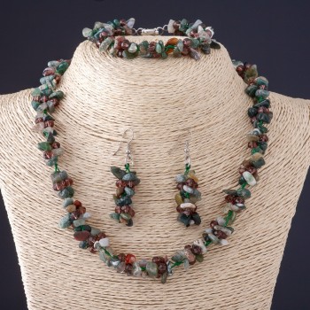 Three-piece Jasper Set, Assorted Natural Stone 'Stone Crumb' Necklace, Earrings & Bracelet