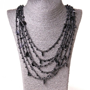 Spiderweb Necklace with Oval Pendants, Black, 70 cm