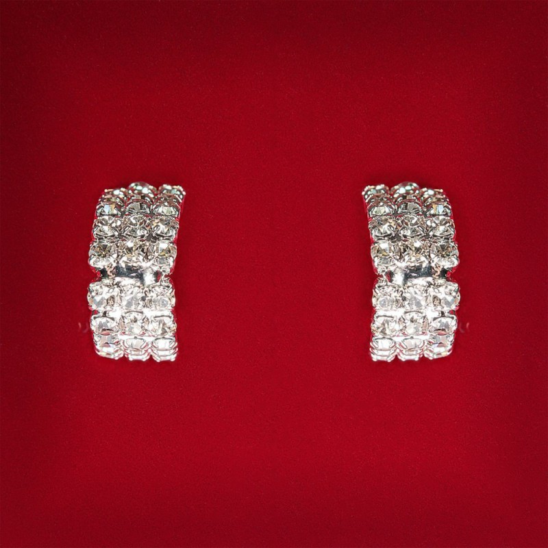 (20 mm) Women's rhinestone stud earrings, light metal, wedding and evening studs with a center divider