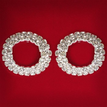 (25 mm) Women's Earrings with White Rhinestones, Light Metal, Wedding and Evening Studs, Round Donut Medium