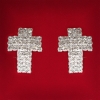 Women's earrings with white crystals, light metal, wedding and evening studs, cross-shaped, large 25mm