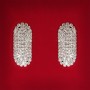 (45x25 mm) Women's earrings, white crystals, light metal, wedding and evening wear, oval elongated studs