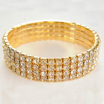 Four-row stretch bracelet with yellow rhinestones, 16–17 cm circumference