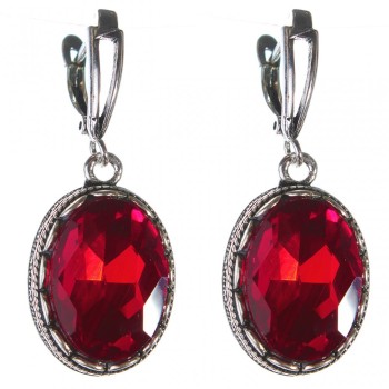 Crystal Earrings 'Ruby' Red Prong-Set Oval 2 x 1.5 cm