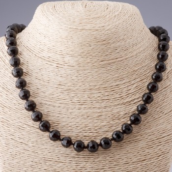 Agate Bead Necklace (synthetic) Czech glass, black, faceted. 10mm beads, length 68 cm +