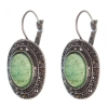 Discounted nephrite earrings in teardrop-silver setting, oval stone 2.5 × 1.9 cm, length 3.5 cm