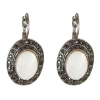 Clearance Earrings with Mother-of-Pearl in a 'Drip Silver' Setting, Oval Stone 2.5×1.9 cm, Length 3.5 cm