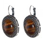 Clearance. Tiger's Eye Earrings in the 'dot-cross' setting, oval stone 2.5×2 cm, length 3.8 cm
