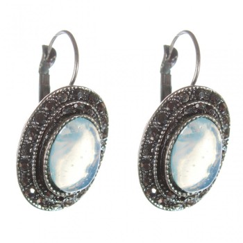 Sale Moonstone Earrings in a 'Drop Silver' Setting, Oval Stone 2.5×1.9 cm, Length 3.5 cm
