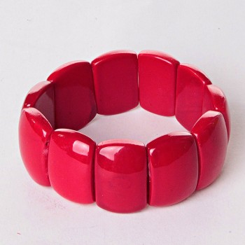Coral Bracelet (pressed) with rectangular stones on elastic, 'chain' 1.7 × 2.5 cm