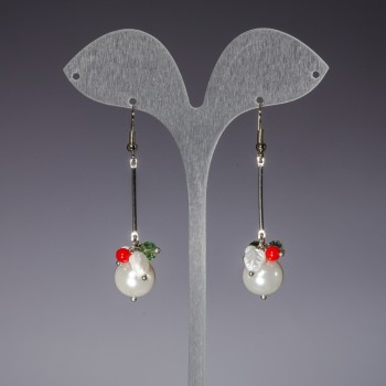 Long Earrings 'Pearls' with Colored Czech Crystal, length 6 cm