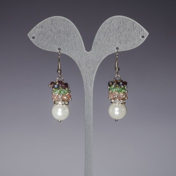 Long earrings 'Spring' pearls ( for them ) colored Czech crystal, length 4.5 cm