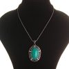 Turquoise pendant on chain, large, dark gray metal with crystals, oval bezel 50x38 mm, length 46–54 cm, striped chain