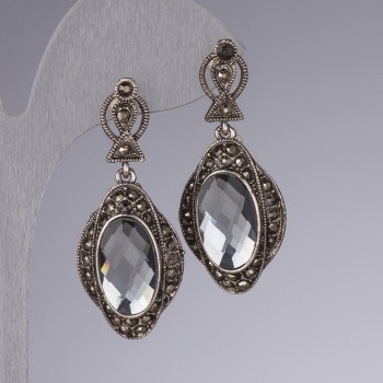 Earrings with gray mirrored crystals 4.5 cm long