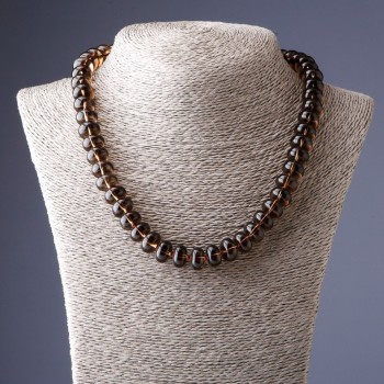 Smoky quartz necklace, 47 cm, washer-shaped beads 12 mm