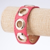 Tin Tin Bracelet with Rivets, Eco-Leather, Pink with Gold-Tone Metal, Width 2.5 cm, Length 18-23 cm