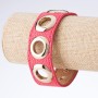 Tin Tin Bracelet with Rivets, Eco-Leather, Pink with Gold-Tone Metal, Width 2.5 cm, Length 18-23 cm