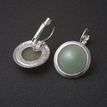 Clearance nephrite earrings with smooth bezel, round stone 2 cm, length 3.1 cm