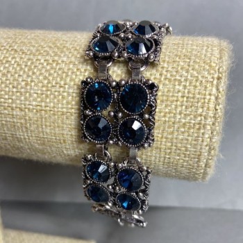 Bracelet with Blue Square Crystals, 18–23 cm, Silver-Colored Metal